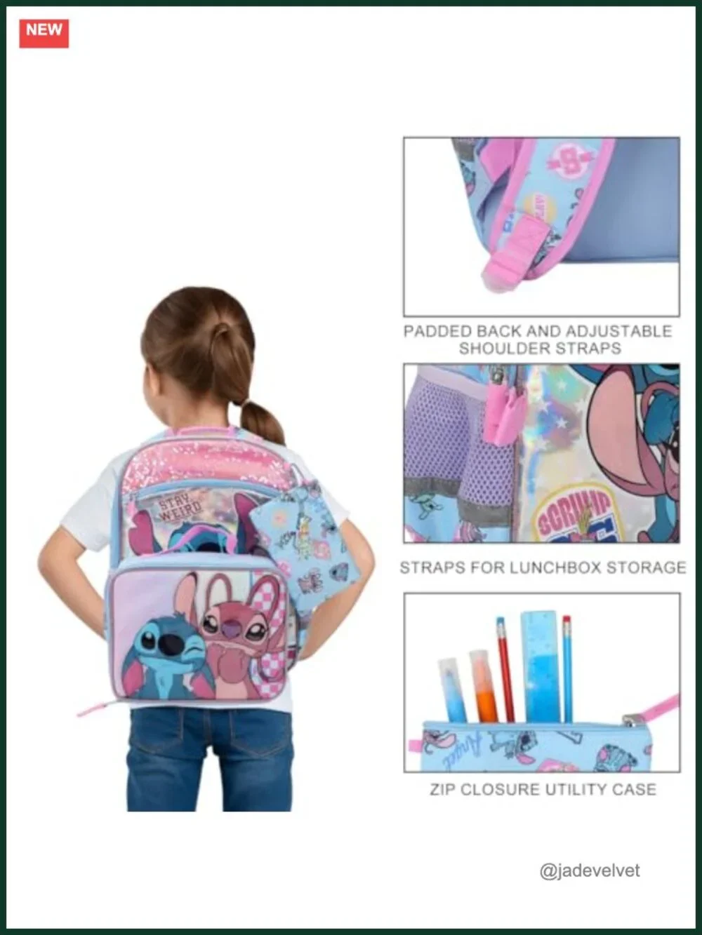 Holographic Backpack Lunch Set with Detachable Lunch Kit & Keychain
